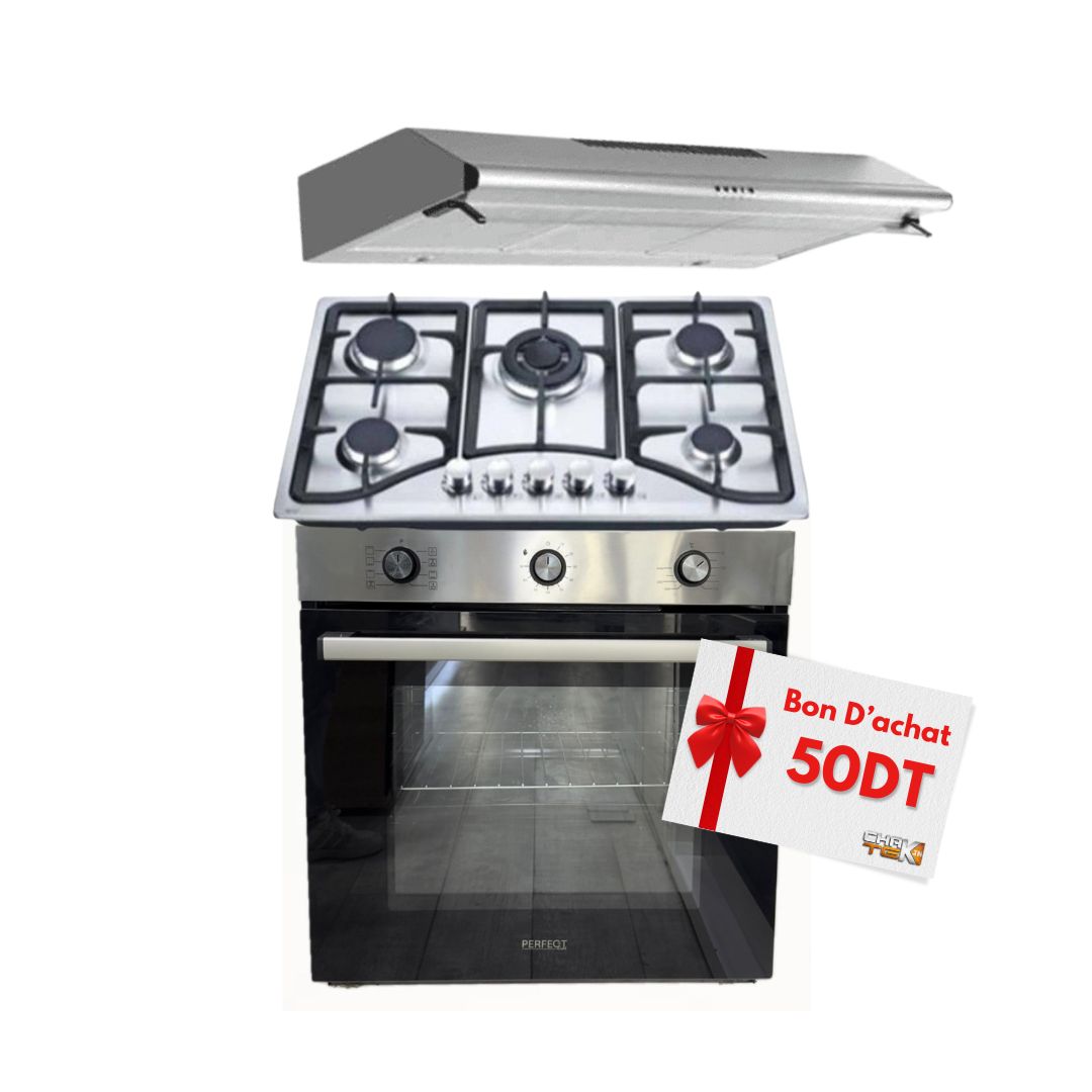 Pack de Cuisson Encastrable ( Plaque STARONE  / Four encastrable / Hotte Aspirante Casquette ) + Bon D'achat Cadeau