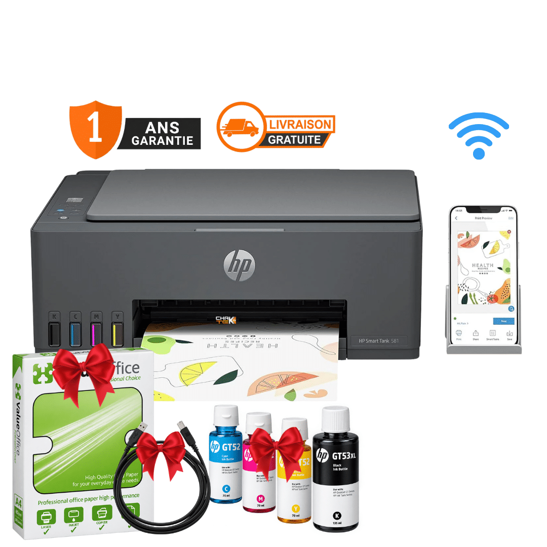 Imprimante HP 581 Smart Tank Couleur 3-en-1 avec WIFI